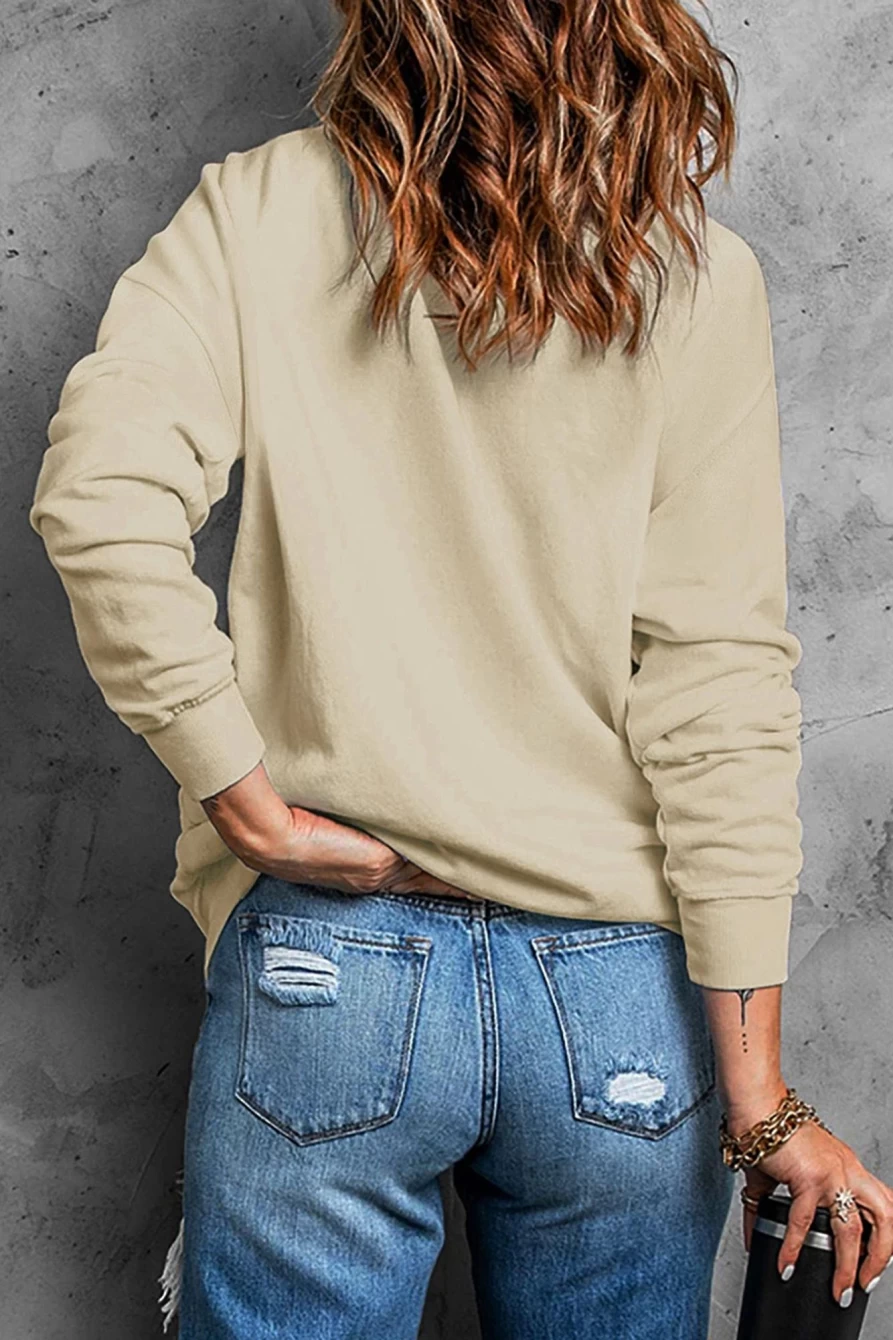 Shewin Women's Khaki Sequins Nutcracker Graphic Casual Sweatshirt