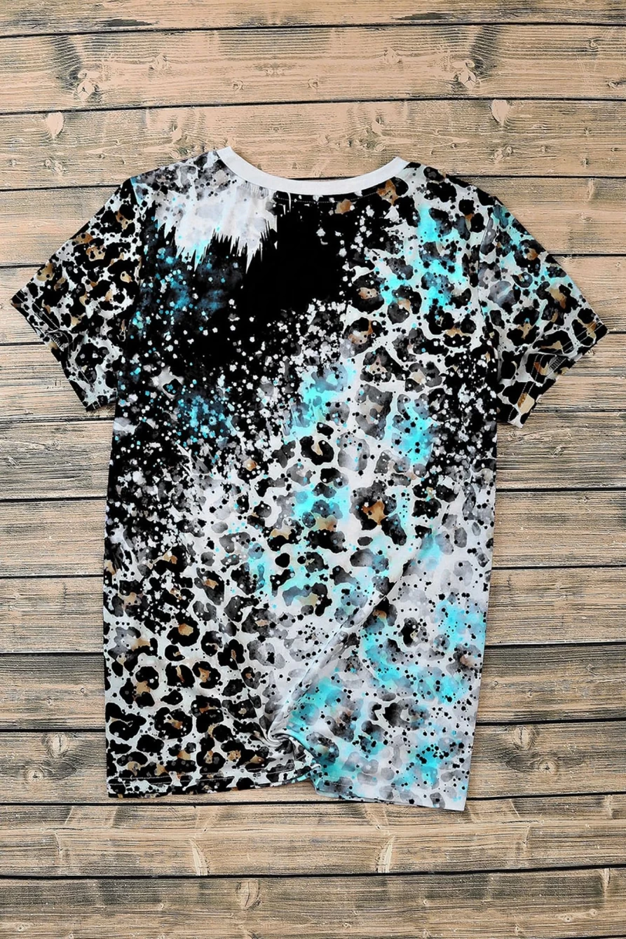 Shewin Women's Leopard Print Lightning Graphic Bleached T-Shirt