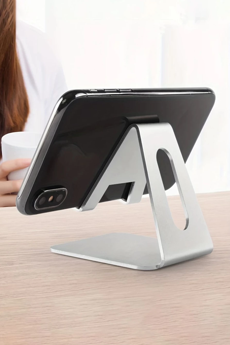 Shewin Universal Silvery Metal Phone Stand Holder for Women - Mobile Phone Desk Mount