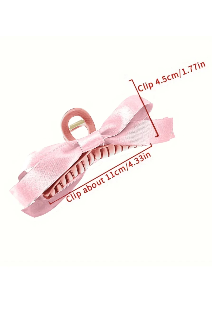 Shewin Pink Solid Color Hair Clip for Women - Elegant Ribbon Bow Decor