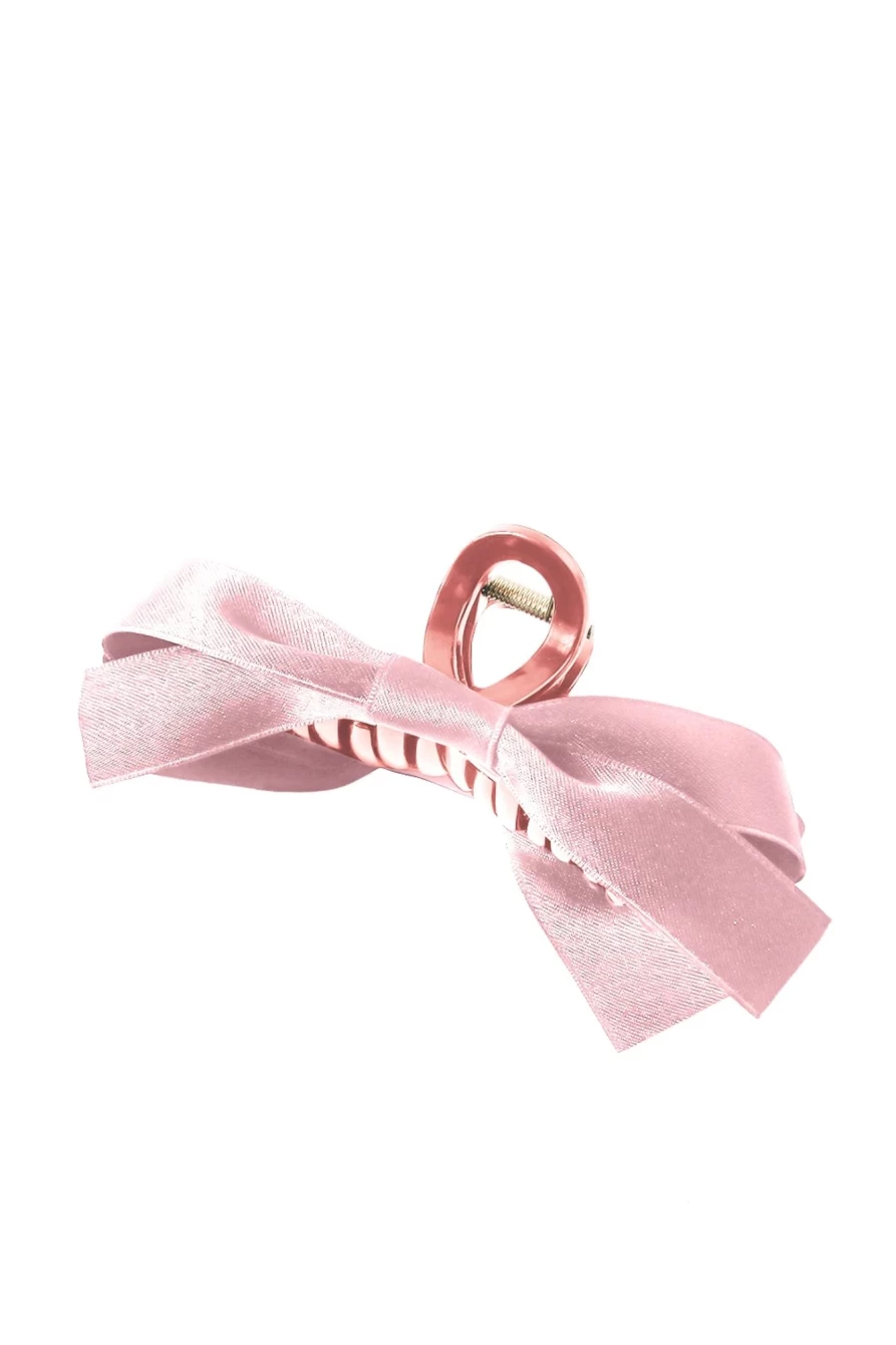 Shewin Pink Solid Color Hair Clip for Women - Elegant Ribbon Bow Decor