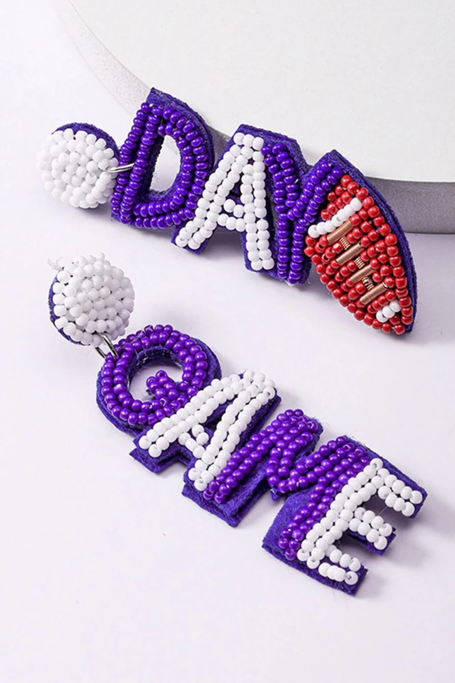 Shewin Bluing Ruby Shape Seed Bead Earrings for Women - Multicolor Game Day Dangle Earrings