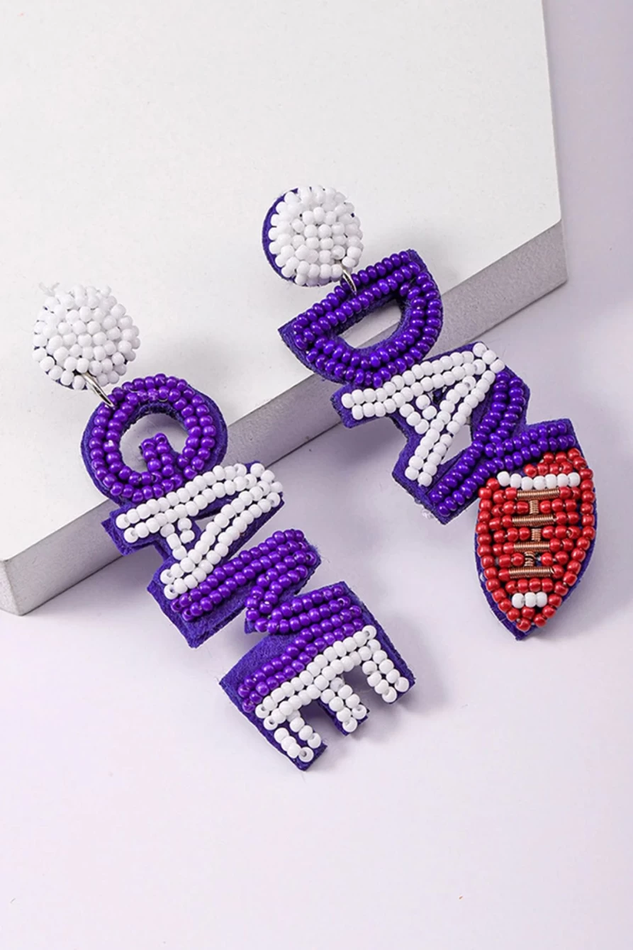 Shewin Bluing Ruby Shape Seed Bead Earrings for Women - Multicolor Game Day Dangle Earrings