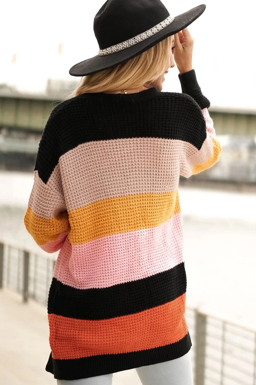 Shewin Women's Multicolor Knitted Long Sleeve Cardigan Sweater