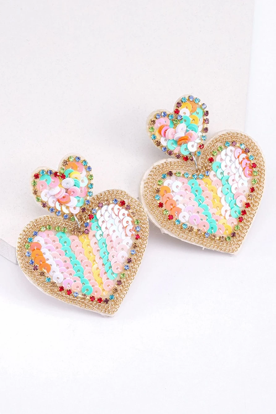 "Shewin Pink Sequin Heart Drop Earrings for Women - Valentine's Day Gift"