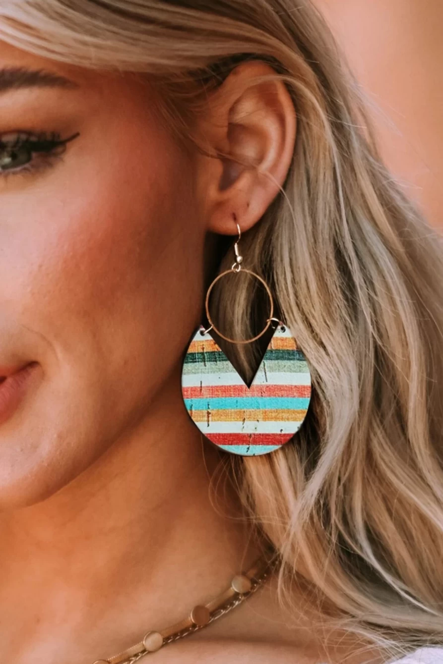Shewin Multicolor Rainbow Stripe Wooden Pendant Hook Earrings for Women