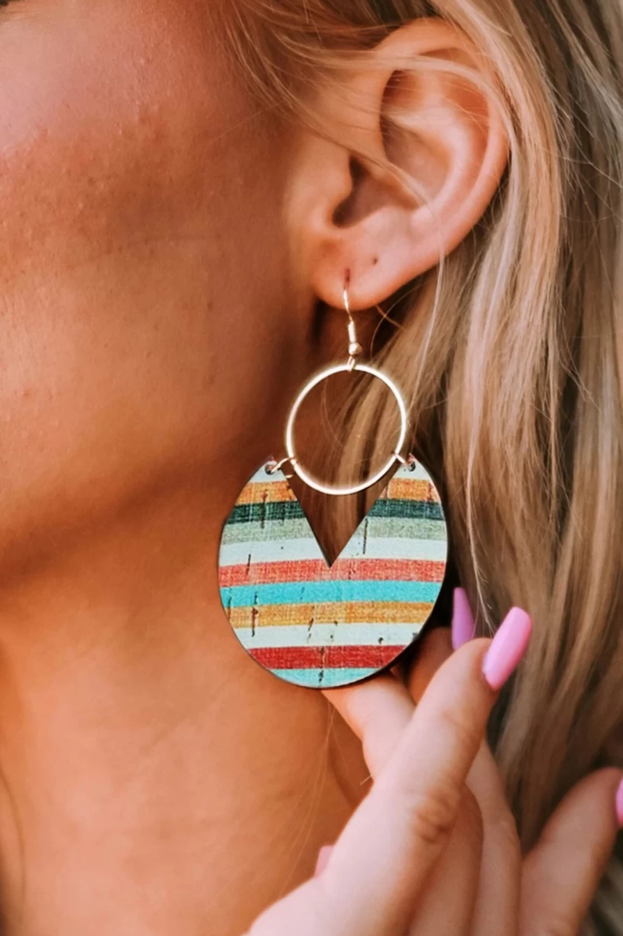 Shewin Multicolor Rainbow Stripe Wooden Pendant Hook Earrings for Women
