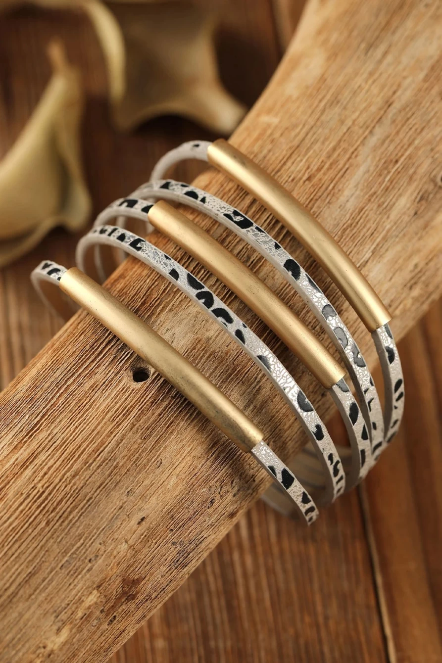 Shewin Women's Gold Multi-Layer Copper Tube Casual Buckle Bracelet