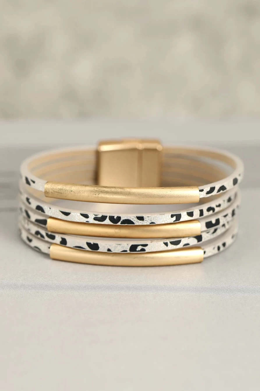 Shewin Women's Gold Multi-Layer Copper Tube Casual Buckle Bracelet