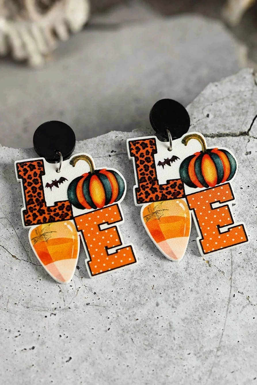 Shewin Women's Grapefruit Orange Halloween Bats Printed Earrings - Spooky Holiday Fashion Accessories