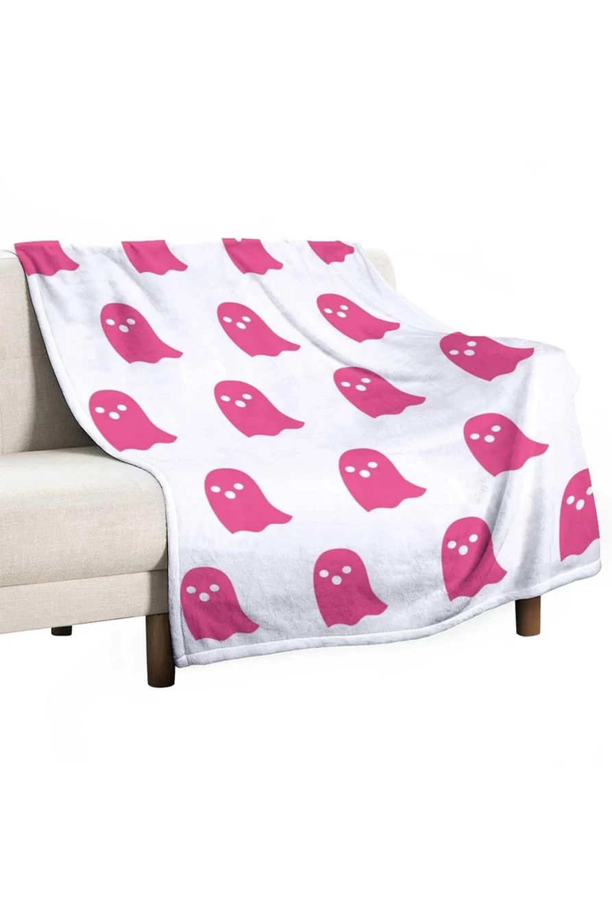 Shewin Dark Pink Halloween Ghost Flannel Blanket for Women, 130x150cm Cozy Throw