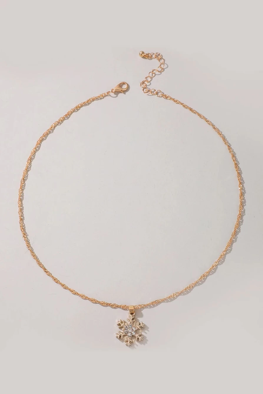 "Shewin Gold Rhinestone Snowflake Pendant Necklace for Women - Elegant Christmas Jewelry Gift"