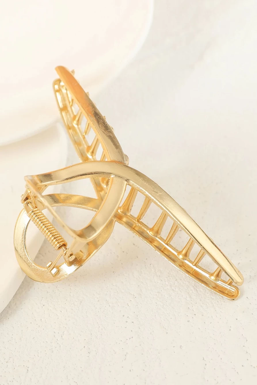 Shewin Gold Metallic Hair Claw for Women - Large Casual Hair Clip