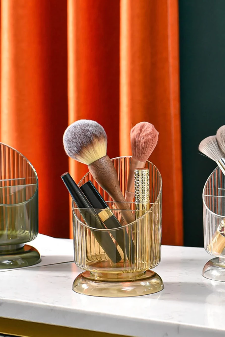 Shewin Gold Clear Plastic Makeup Organizer Bucket for Women