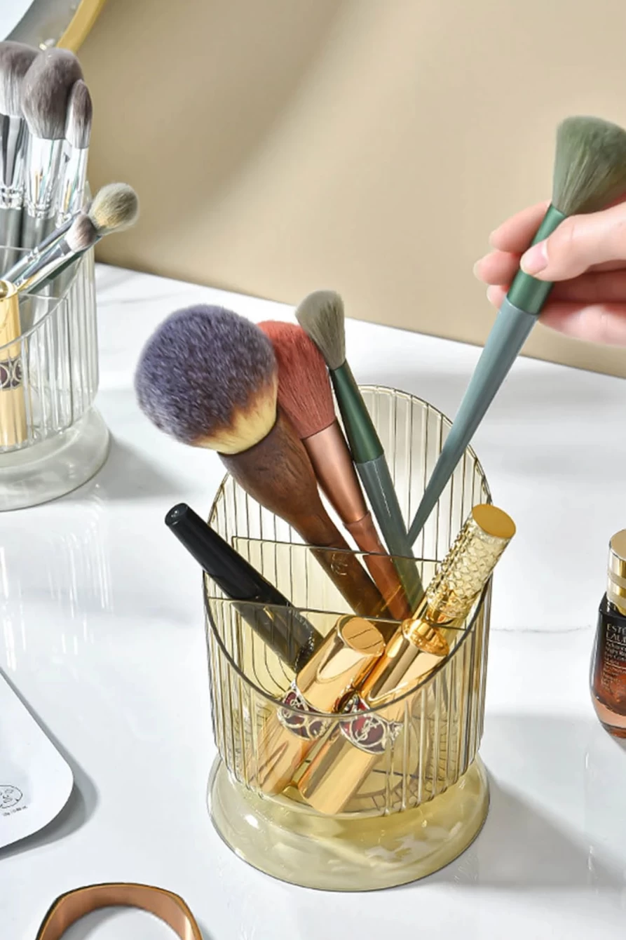 Shewin Gold Clear Plastic Makeup Organizer Bucket for Women