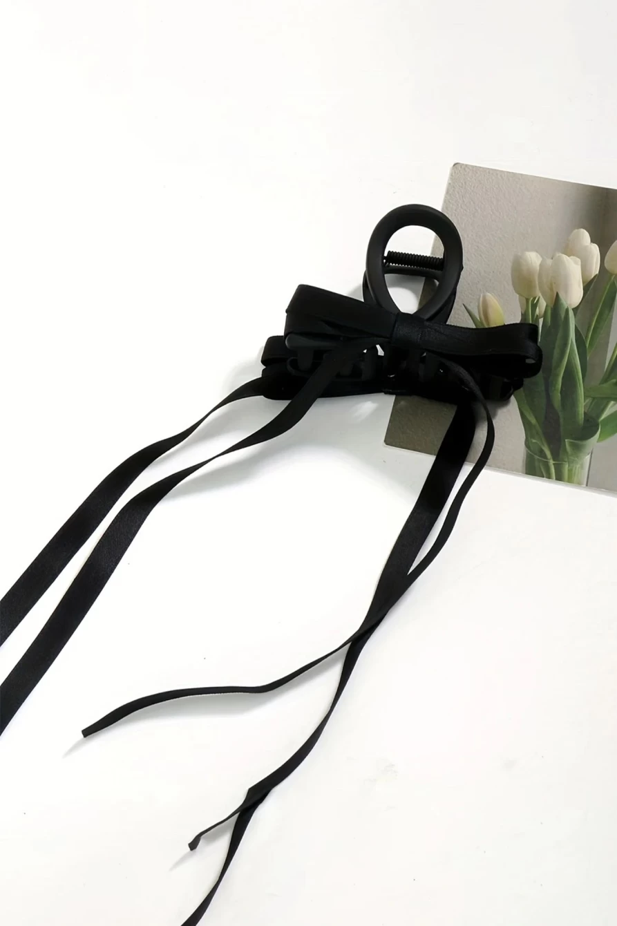 Shewin Black Elegant Ribbon Long Tail Bowknot Hair Clip for Women