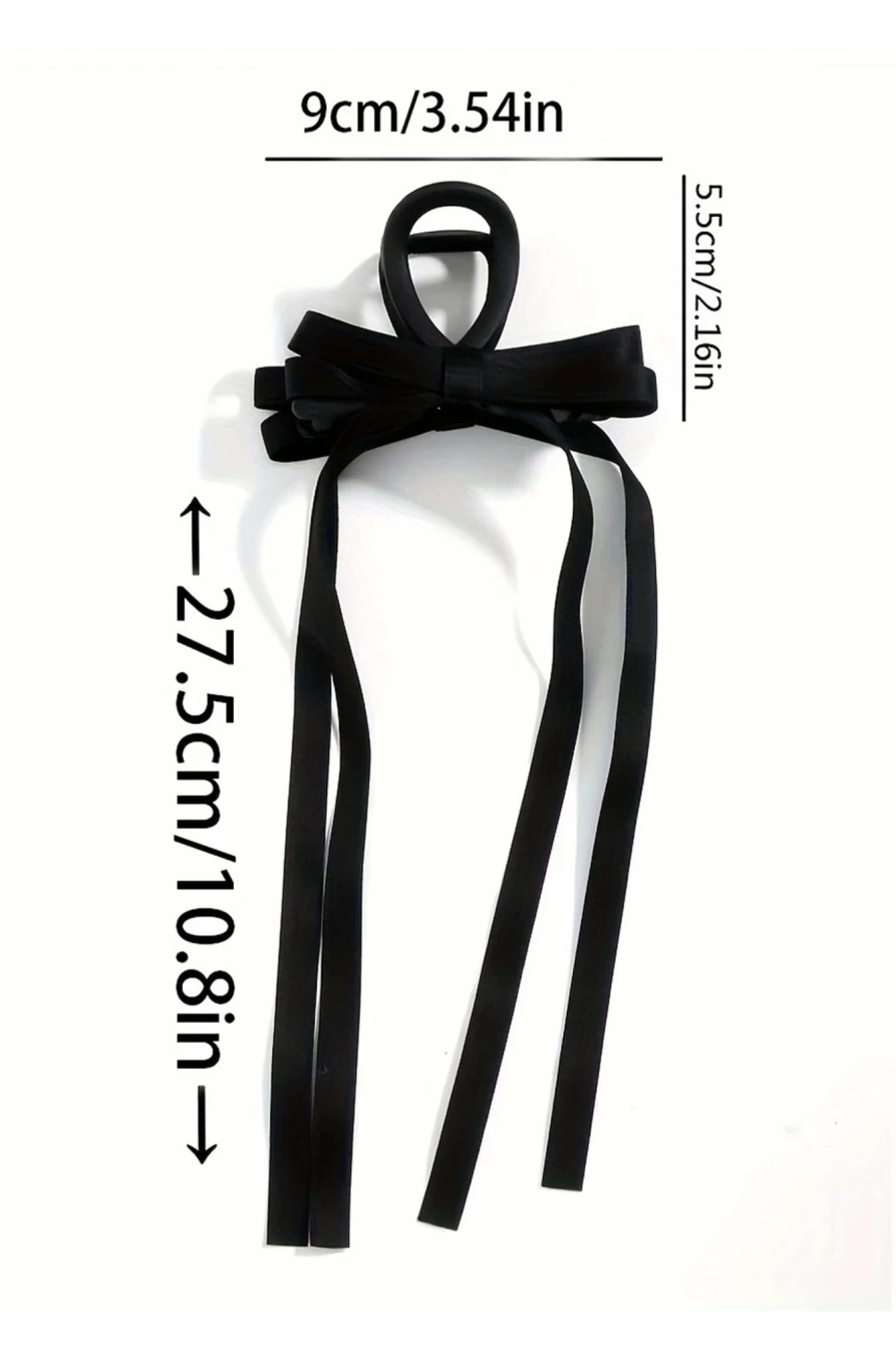 Shewin Black Elegant Ribbon Long Tail Bowknot Hair Clip for Women