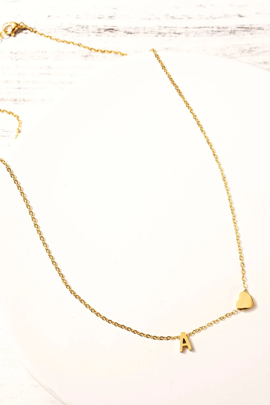 Shewin Gold Heart Letter A Pendant Necklace for Women - Valentine's Day Gift
