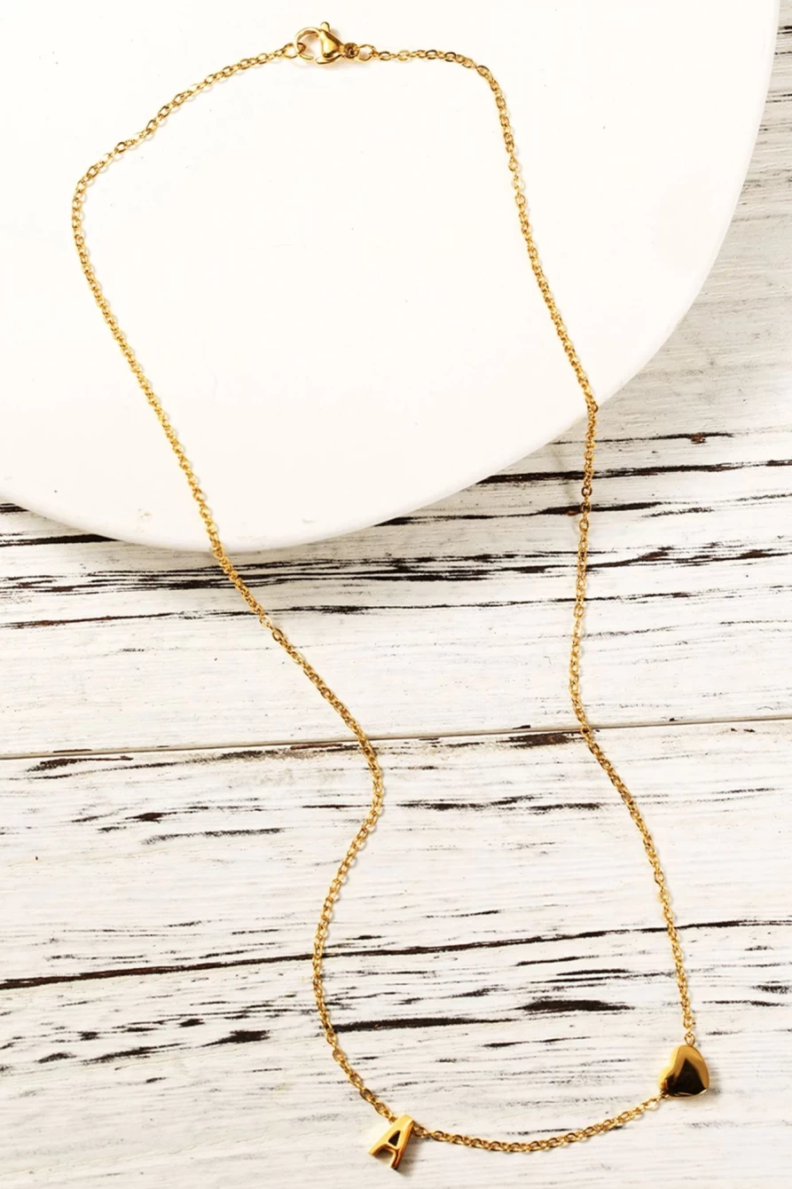 Shewin Gold Heart Letter A Pendant Necklace for Women - Valentine's Day Gift