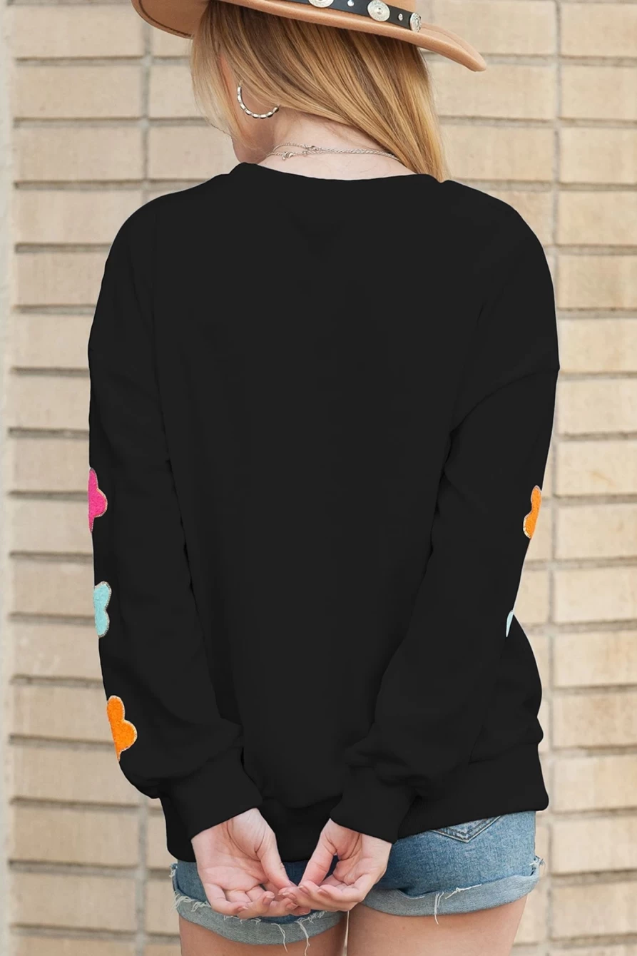Shewin Women's Black Glitter Howdy Star Patch Casual Sweatshirt