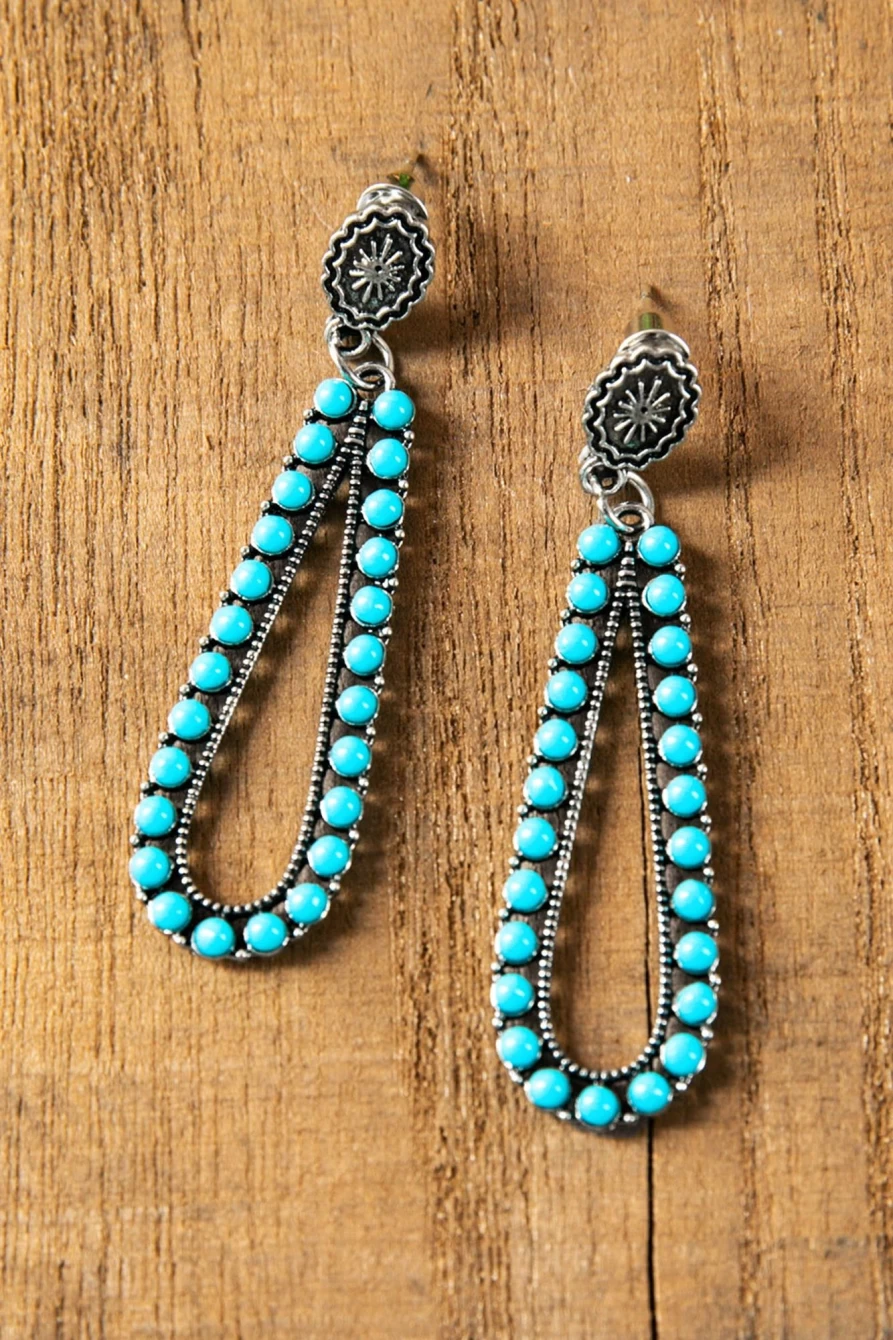Shewin Silver Waterdrop Turquoise Stud Earrings for Women - Western Style Drop Dangle Earrings