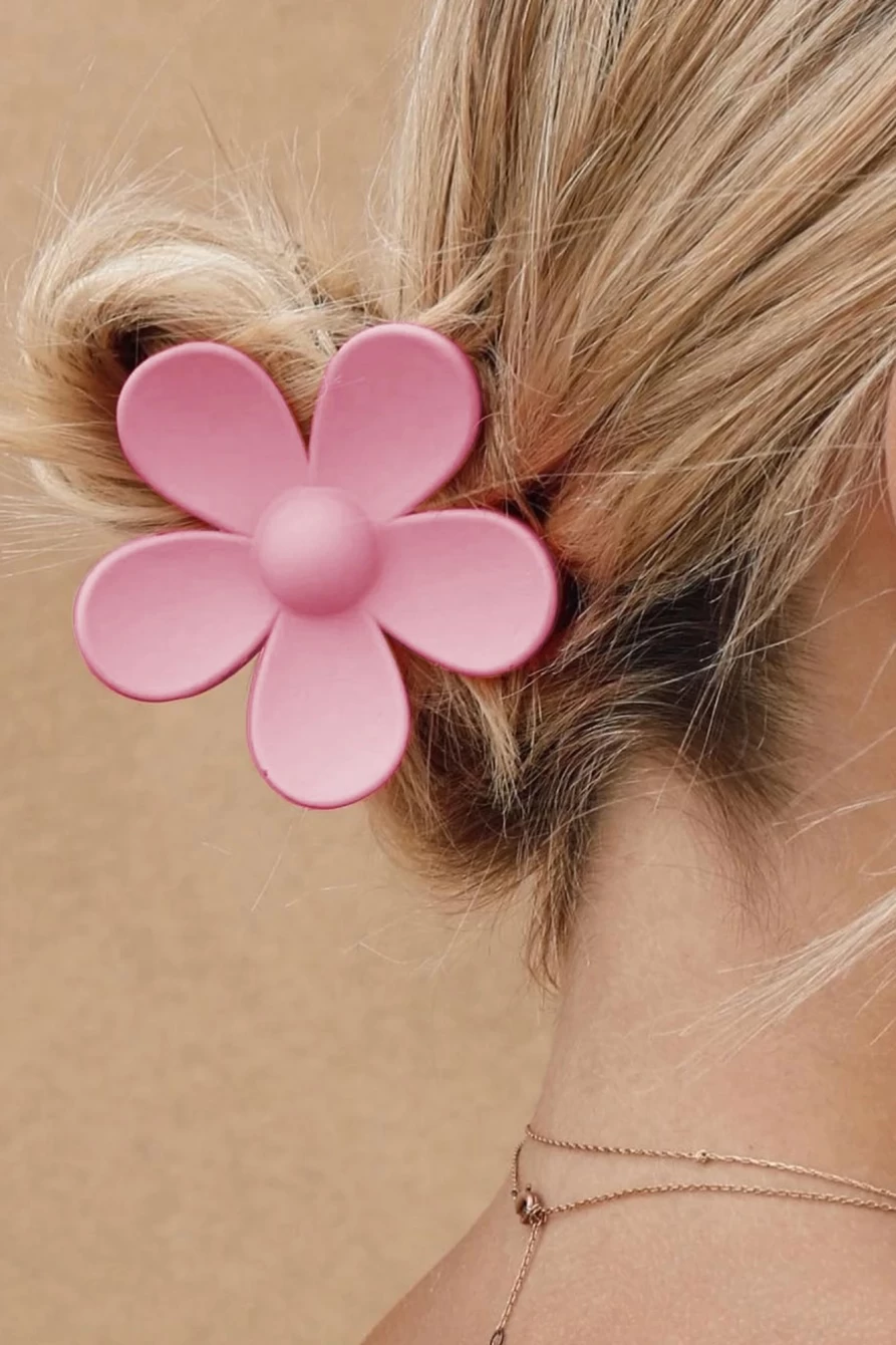 Shewin Women's Apricot Pink Flower Shaped Plastic Claw Clip Hair Accessory