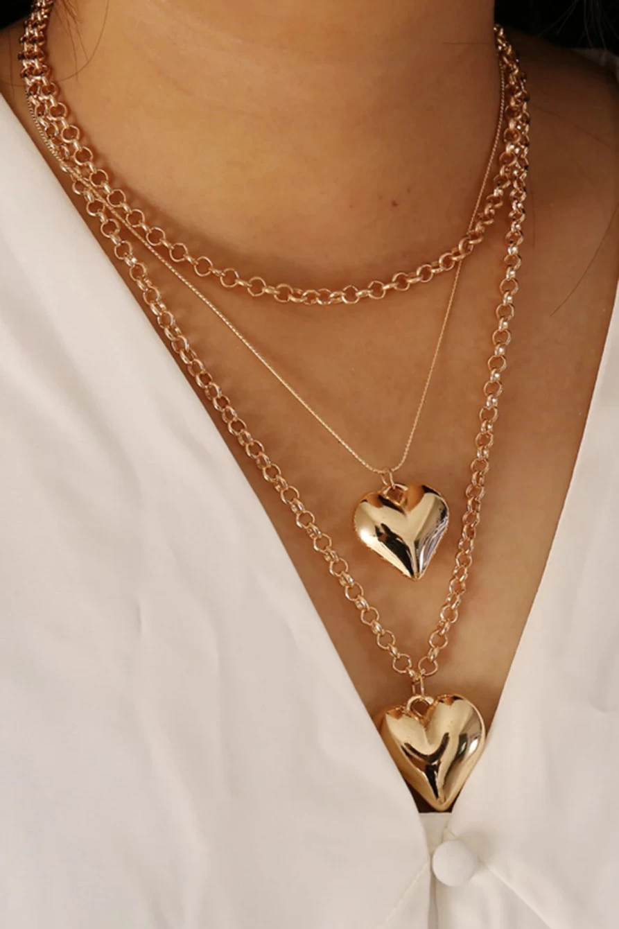 Shewin Gold Valentine's Day Necklace for Women - Multi Layer Heart Pendant