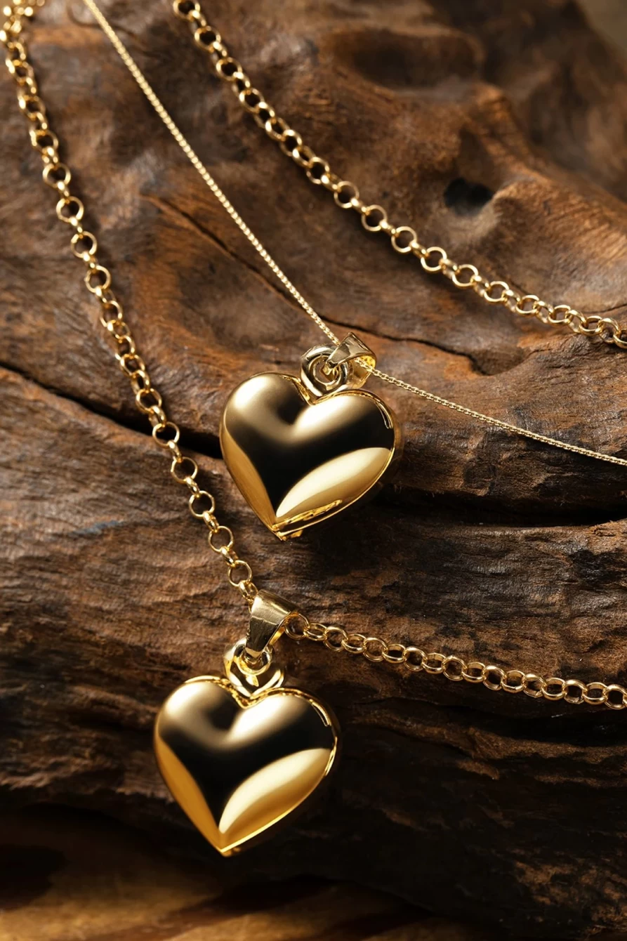 Shewin Gold Valentine's Day Necklace for Women - Multi Layer Heart Pendant