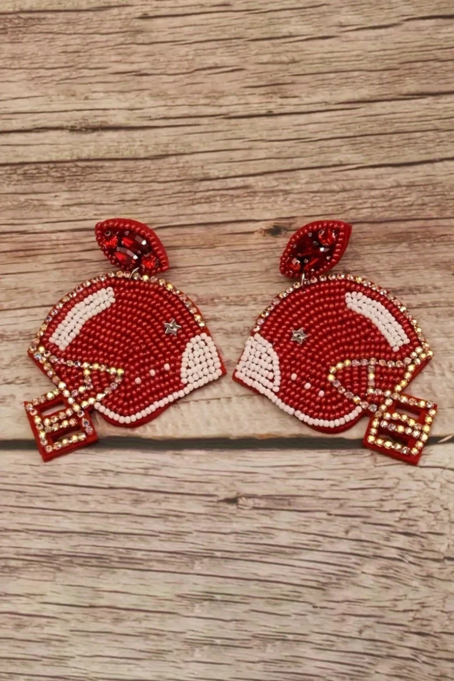 Shewin Fiery Red Coloured Glaze Rugby Stud Earrings for Women