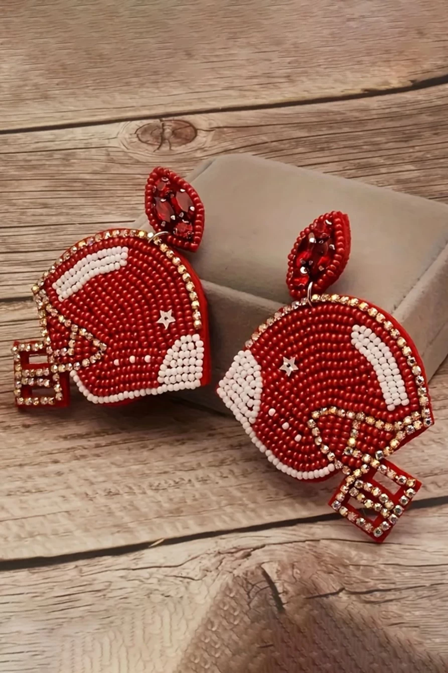 Shewin Fiery Red Coloured Glaze Rugby Stud Earrings for Women