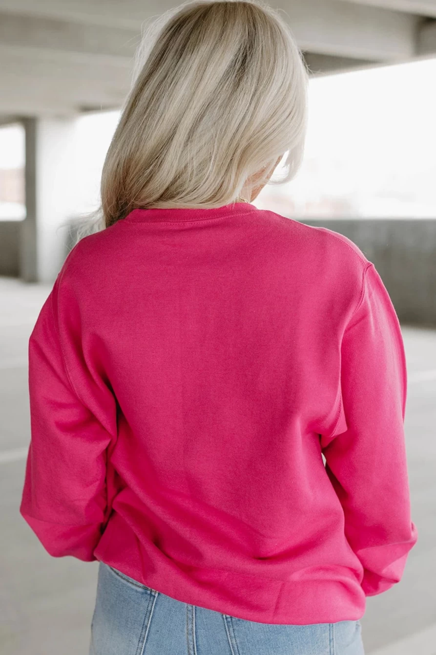 "SheWin Women's Strawberry Pink Sequins Heart Patch Graphic Sweatshirt"