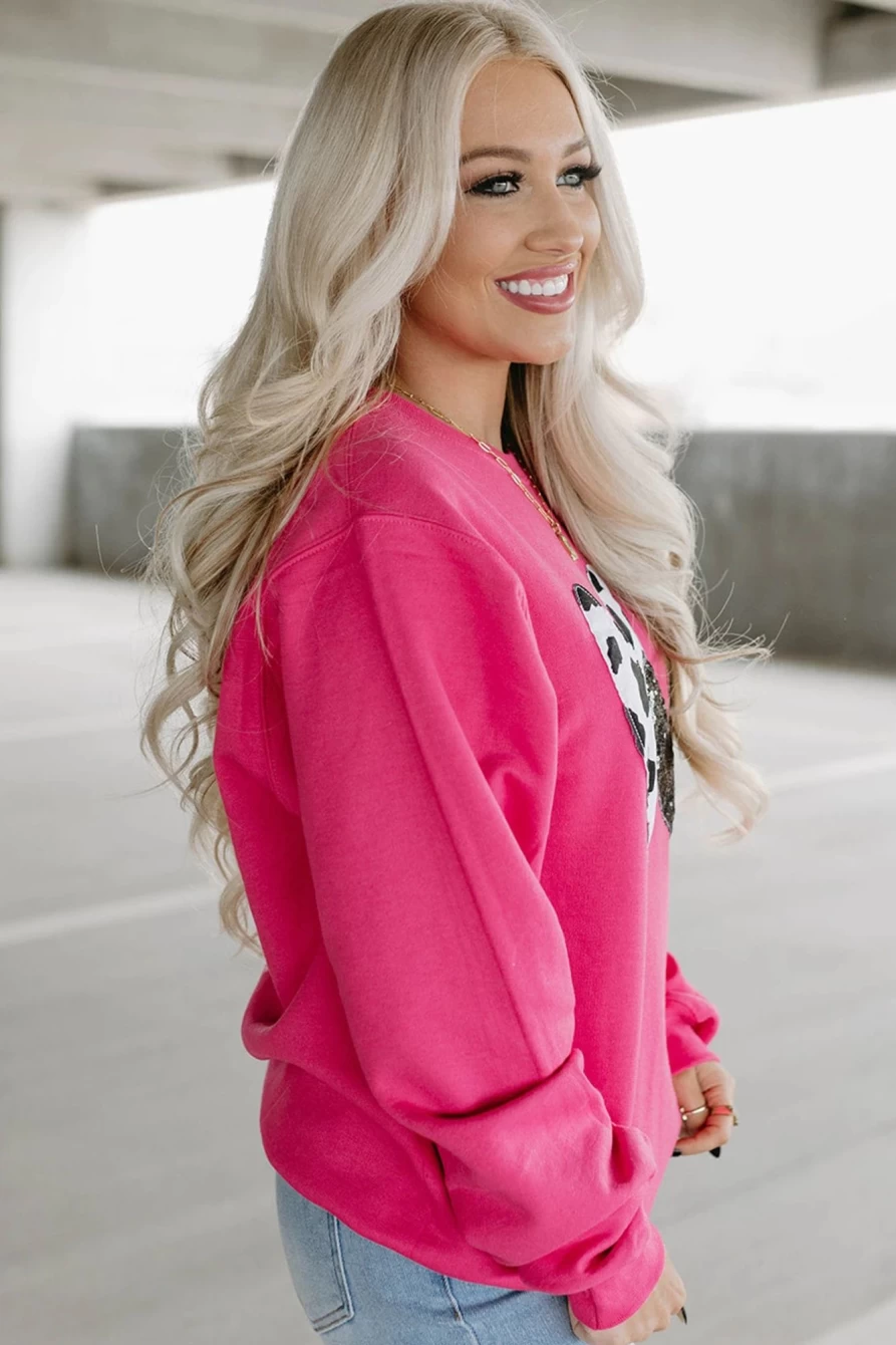 "SheWin Women's Strawberry Pink Sequins Heart Patch Graphic Sweatshirt"