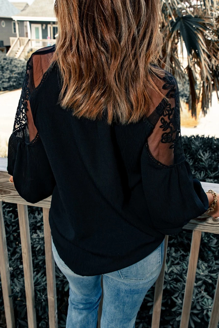"Shewin Women's Elegant Black Lace Formal Blouse for Invitations"