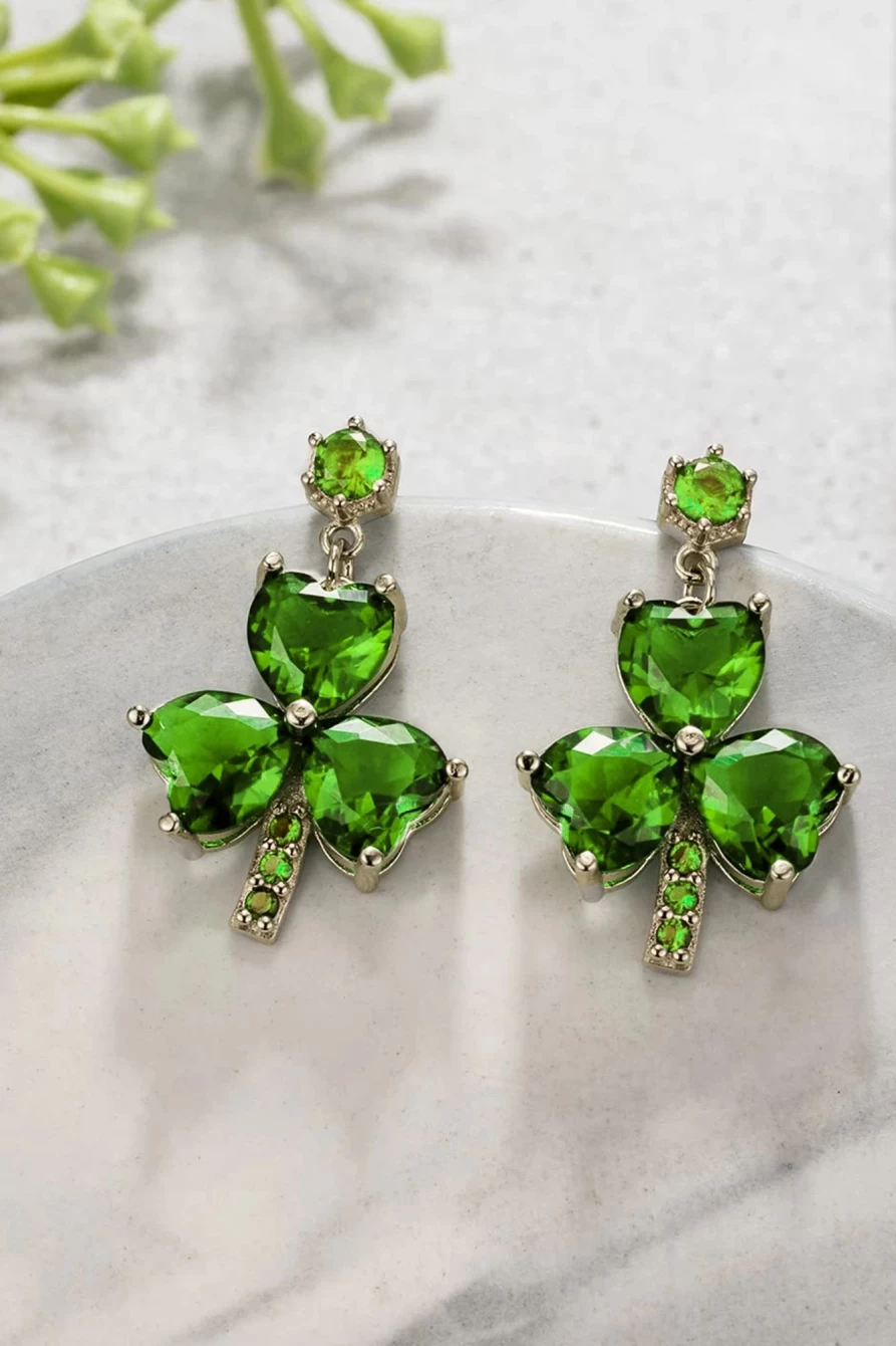 Shewin Mist Green Clover Diamond Dangle Earrings for Women
