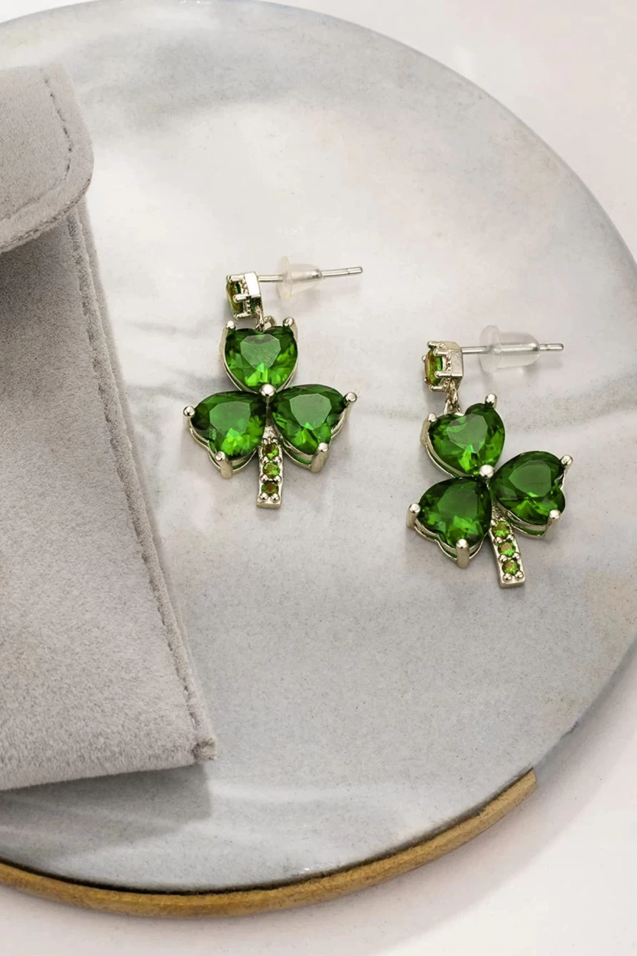 Shewin Mist Green Clover Diamond Dangle Earrings for Women