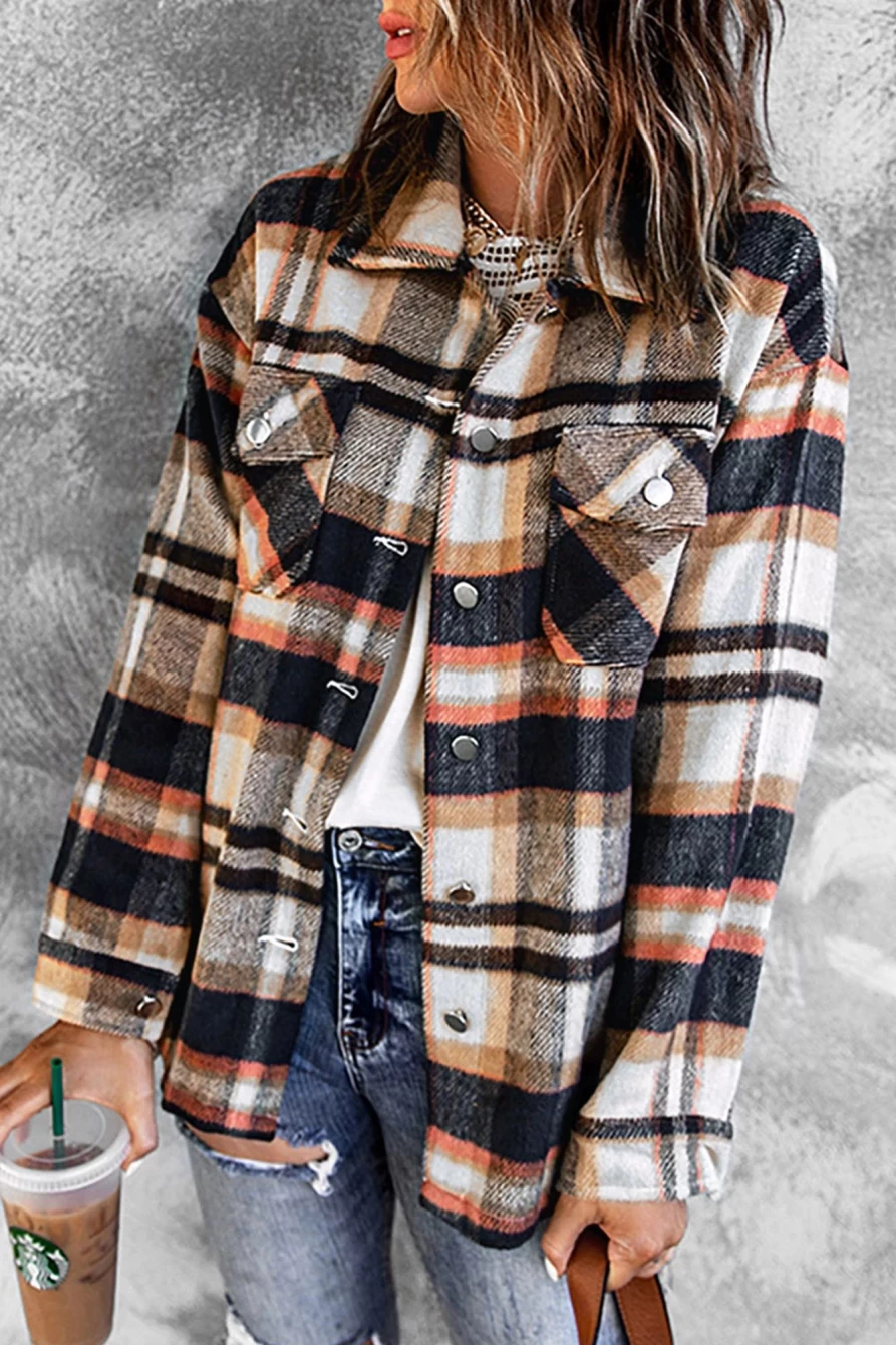 Women's Blue Plaid Flannel Shacket - Casual Button Up Shirt by Shewin