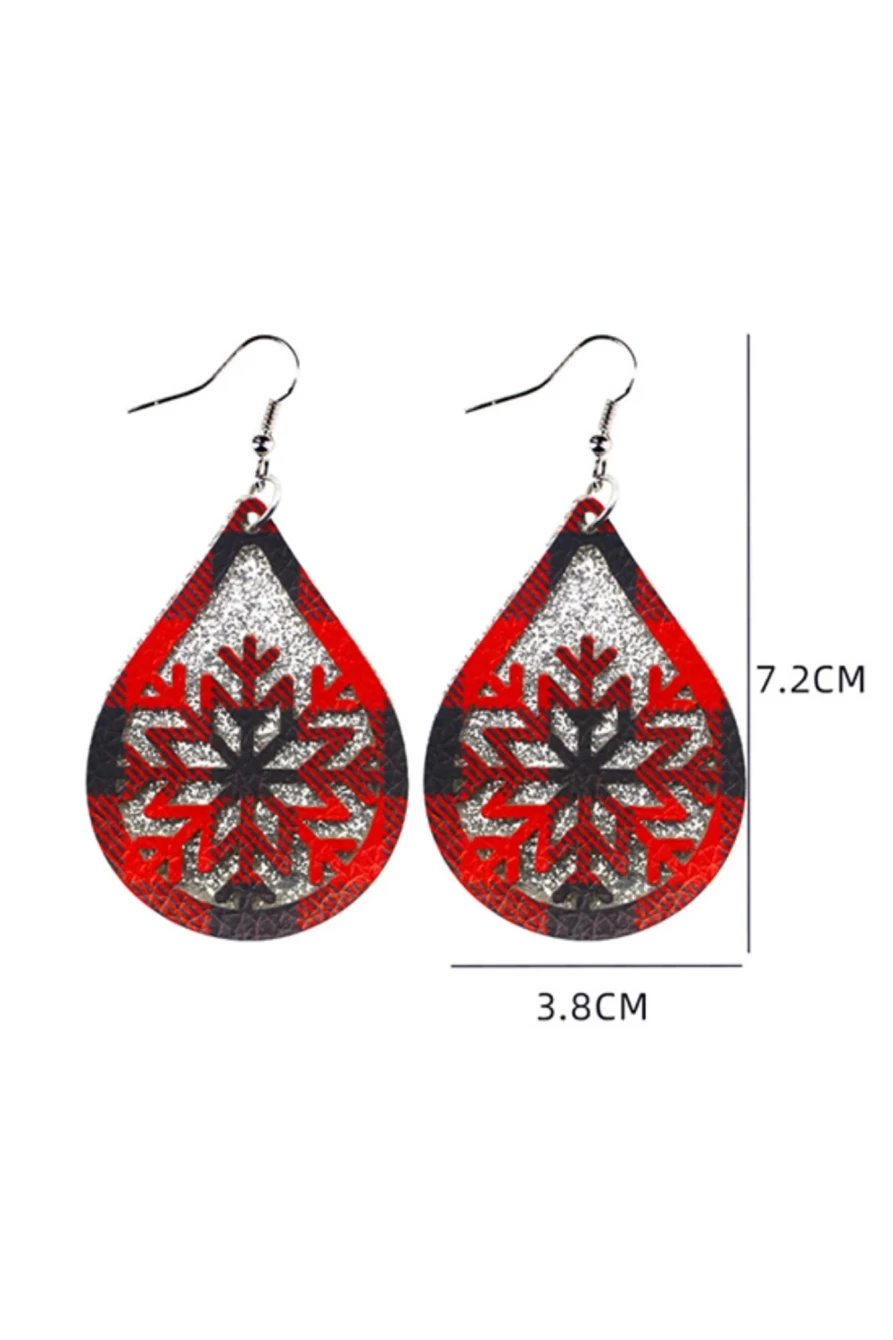 Shewin Red Plaid Snowflake Drop Earrings for Women - Christmas Holiday Dangle Earrings