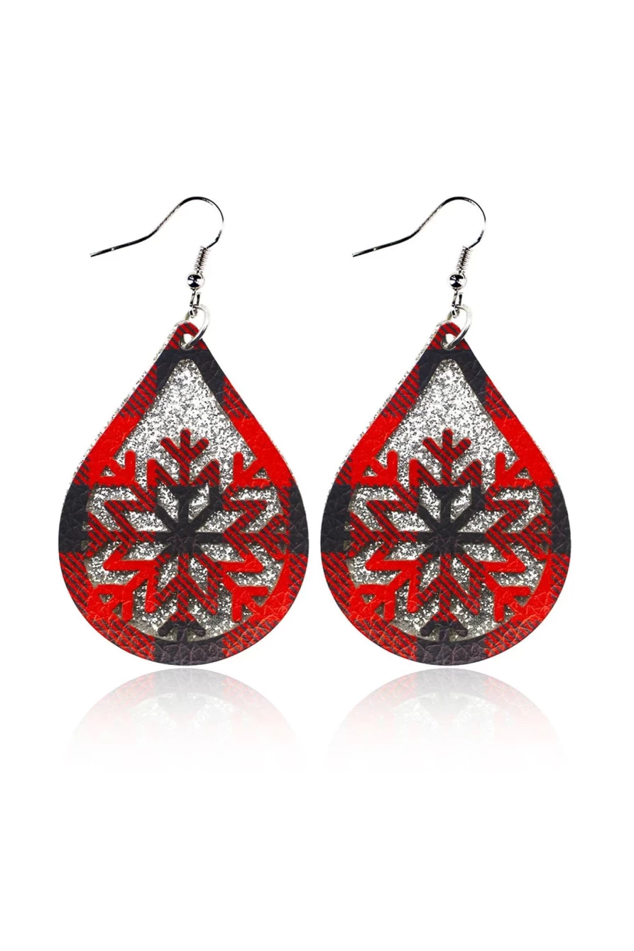 Shewin Red Plaid Snowflake Drop Earrings for Women - Christmas Holiday Dangle Earrings