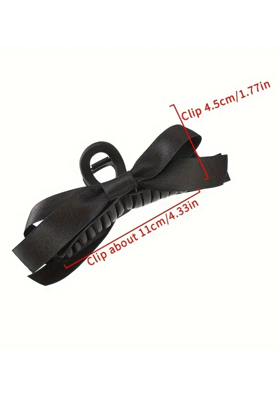 Shewin Black Solid Color Ribbon Bow Hair Clip for Women - Elegant Hair Decor Accessory