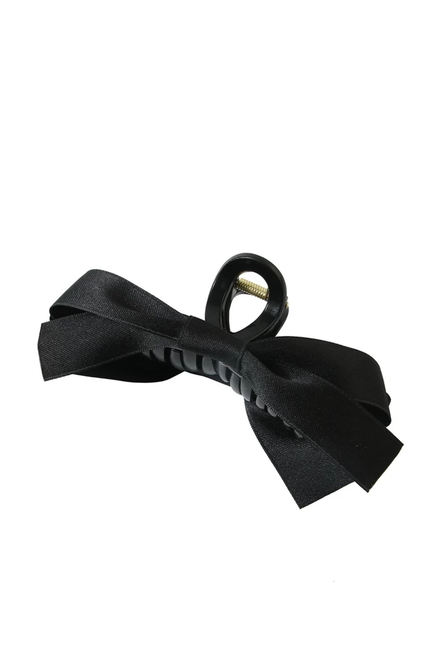 Shewin Black Solid Color Ribbon Bow Hair Clip for Women - Elegant Hair Decor Accessory