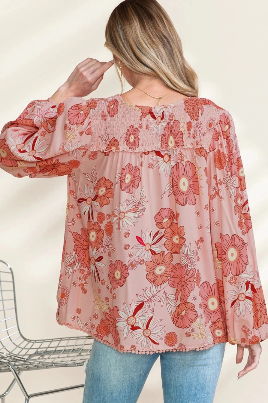 Shewin Women's Boho Floral Print Peasant Blouse with Lantern Sleeves in Multicolor