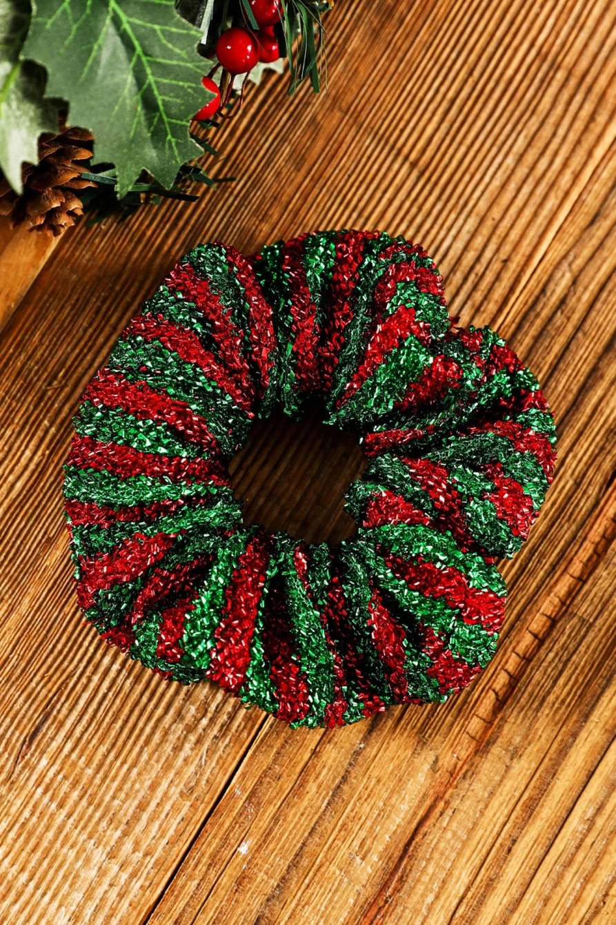Shewin Women's Burgundy Glitter Striped Christmas Hair Tie - Festive Holiday Hair Accessory