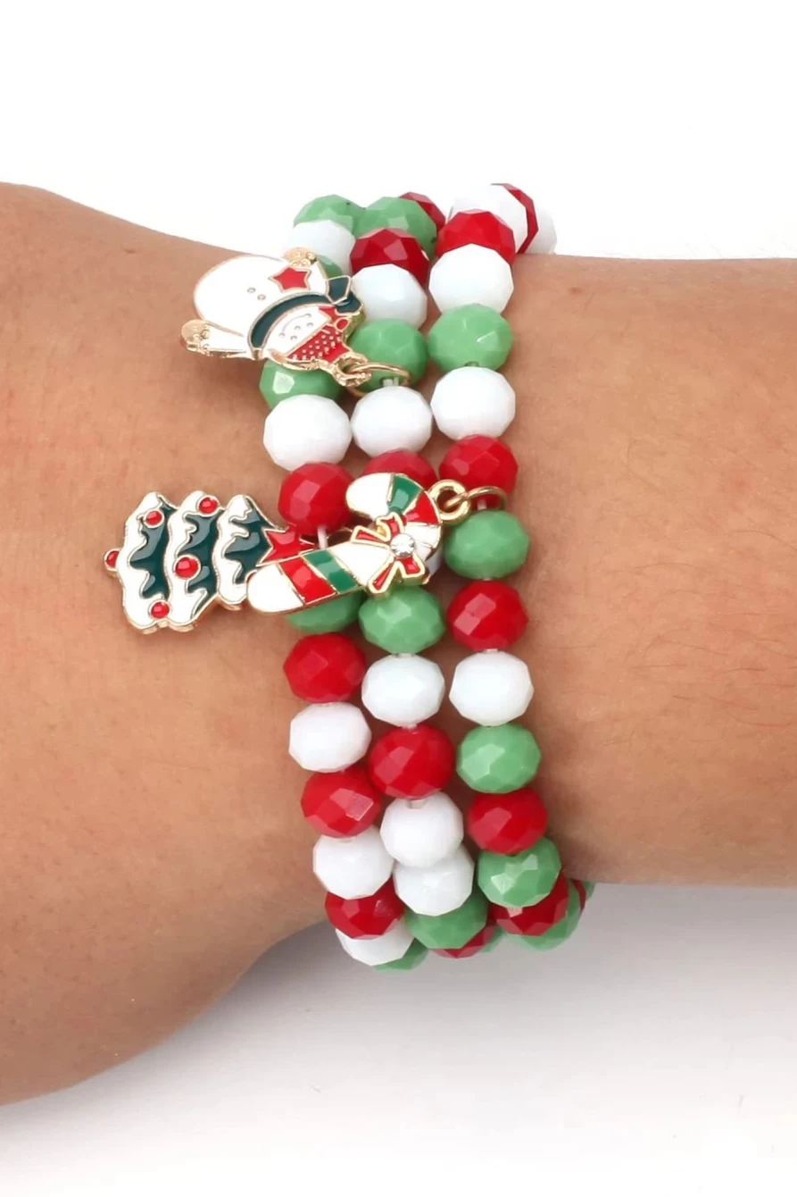 Shewin Multicolor Polyhedral Beads Christmas Bracelet for Women - Festive Multi-Layer Holiday Jewelry Gift