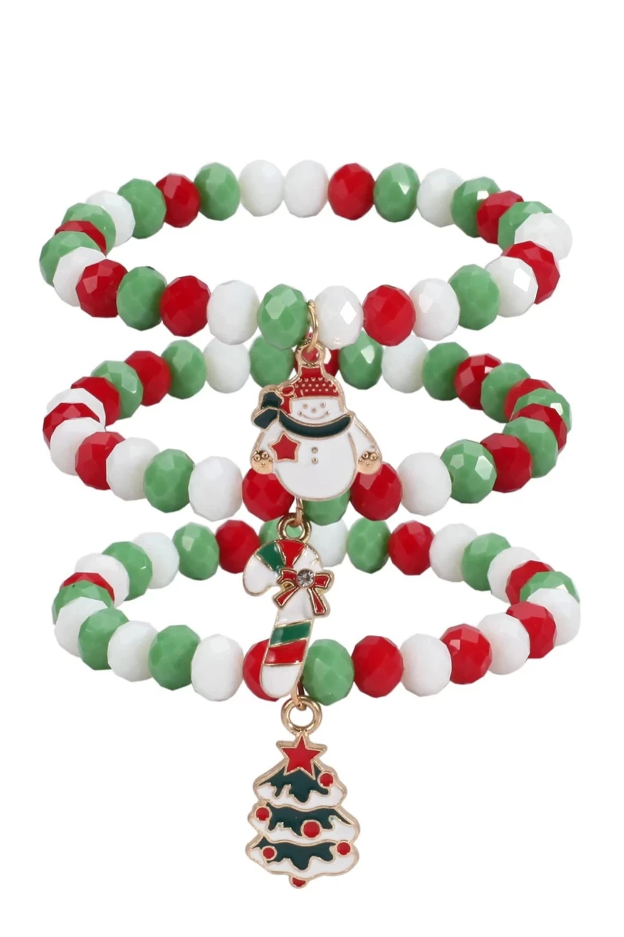 Shewin Multicolor Polyhedral Beads Christmas Bracelet for Women - Festive Multi-Layer Holiday Jewelry Gift