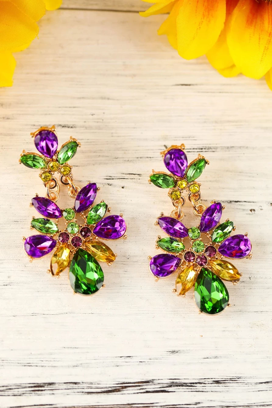 Shewin Purple Gemstone Dangle Earrings for Women | Mardi Gras Party Jewelry