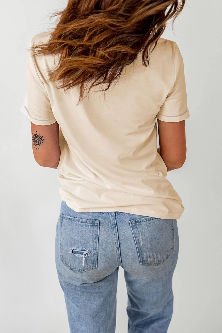 Women's Khaki Animal Print Graphic Tee - Howdy Letter Design by Shewin