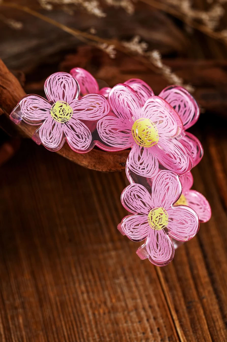 Shewin Pink Flower Hair Claw Clip for Women - Sweet Floral Hair Clips for Women