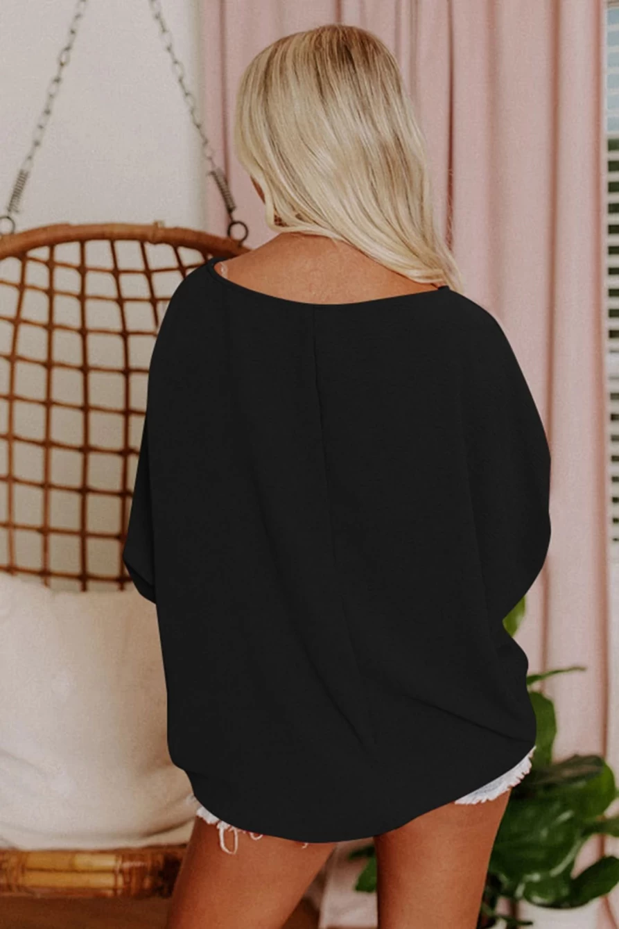 Shewin Women's Black Batwing Sleeve Blouse - Elegant Business Casual Top