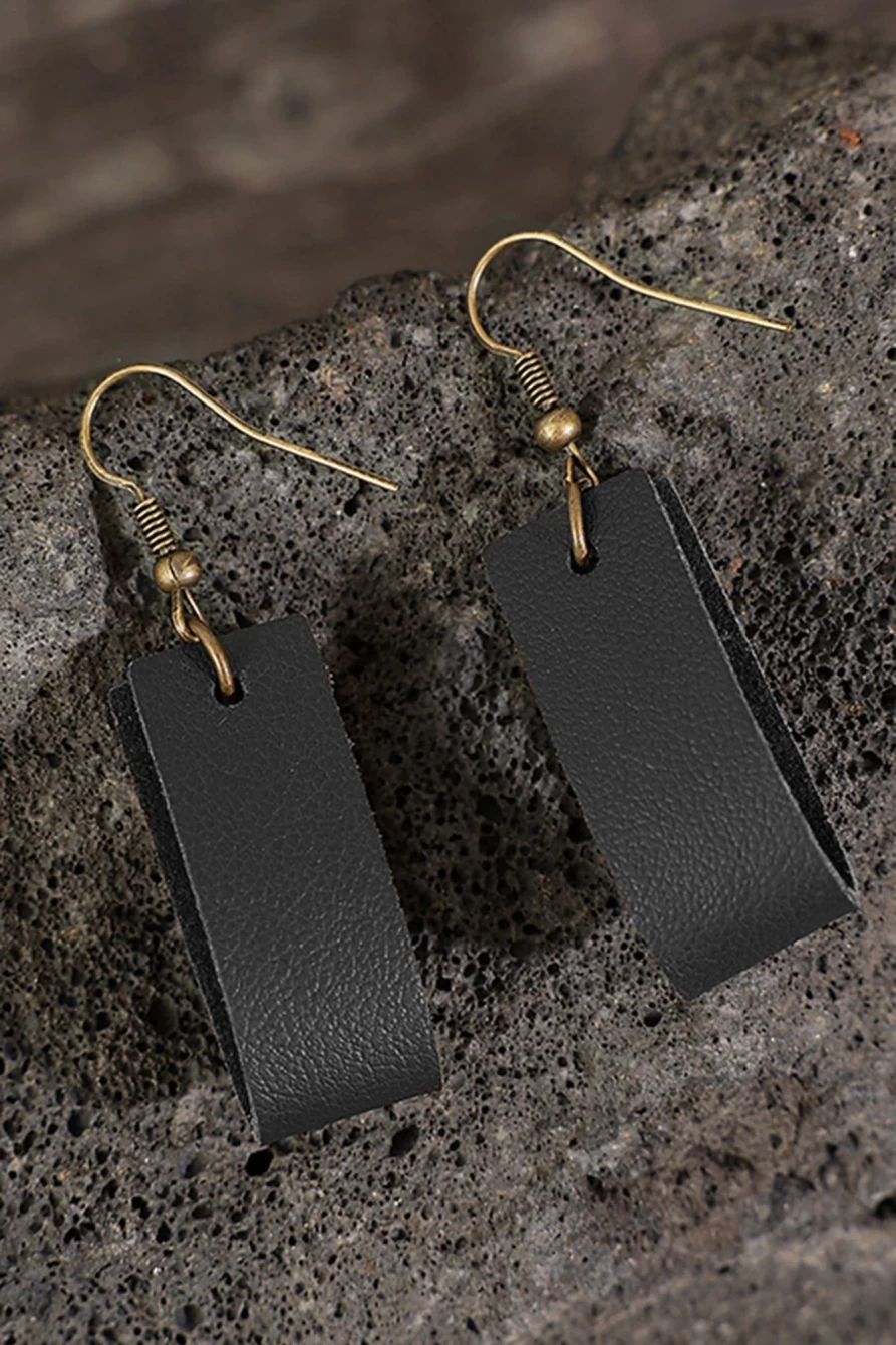 Shewin Black Circle PU Leather Drop Earrings for Women - Stylish Dangle Hoop Earrings