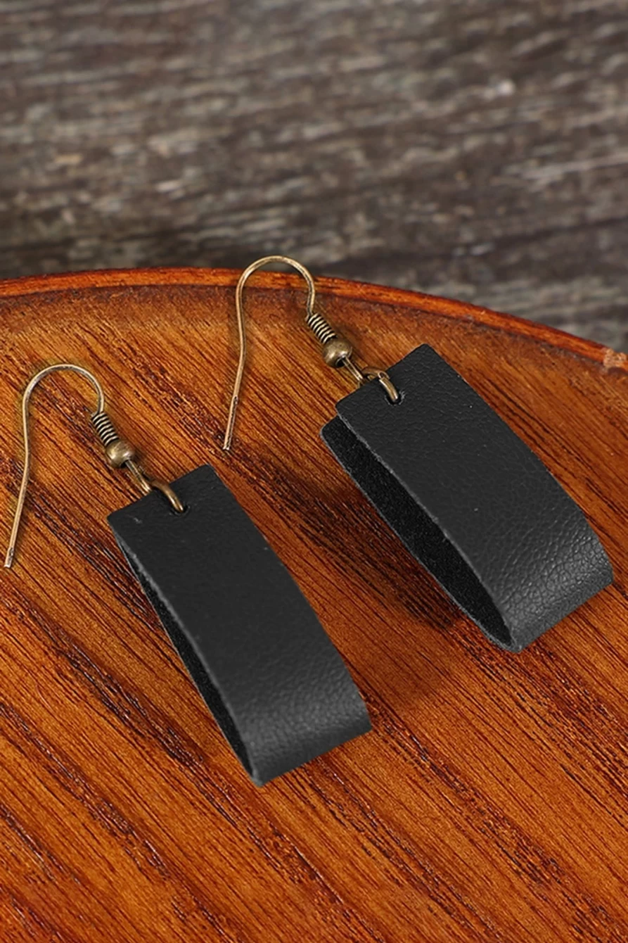 Shewin Black Circle PU Leather Drop Earrings for Women - Stylish Dangle Hoop Earrings